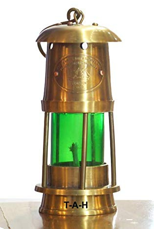 Antik-Messing Bergmann Öllampe Nautisch Maritim Grün Glas Schiffslaterne 15,2 cm