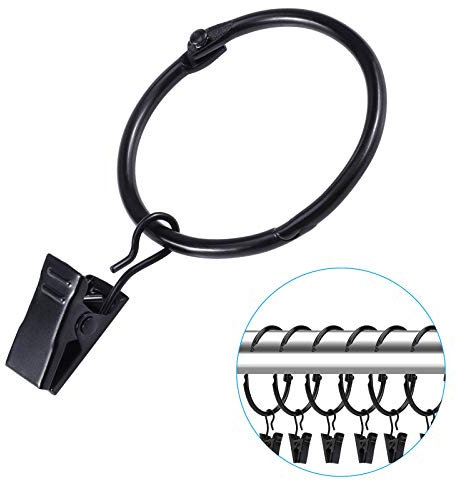 OOTSR 30 Stück Vorhangring mit Clips, Metall Vorhangringe Hängende Ringe für Vorhänge und Stäbe öffnen und Schließen-38mm Innendurchmesser(Schwarz)