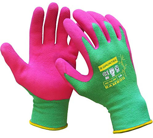 GRÜNTEK Bambus-Gartenhandschuhe – Atmungsaktive, flexible Schutzhandschuhe für Gartenbau, Handwerk und Mehrzweck-Einsatz mit Thermoschutz und rutschfestem Griff, nachhaltig