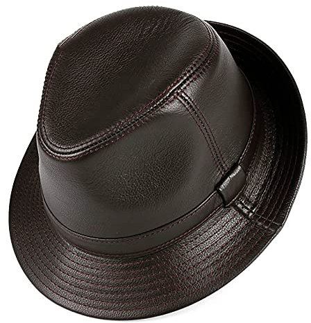 G&F Herren Frauen Rindsleder Große Krempe Fedora Gentleman Jazzmütze Partyhut (Color : Brown, Size : 60cm/23.6in)