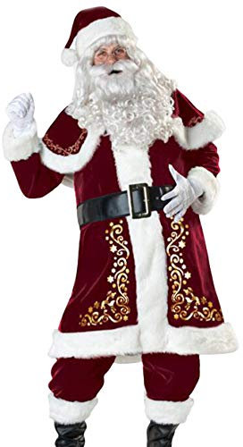 GEMVIE 10-teiliges Weihnachtsmann Kostüm Erwachsene Herren Nikolauskostüm Set Santa Claus Cosplay Xmas Outfits (XL)
