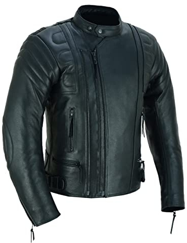 Veste de moto en cuir pour homme avec protection CE MBJ-08A, Noir , 3XL