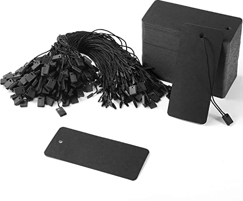 200 Set Clothing Tags Large Price Tags with String Gift Tags 3.5’’x1.6’’ Paper Hang Tags for Gift Clothes Arts and Crafts Display(Black)