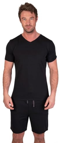 Light & Shade Pigiama Uomo Cotone – Set Notte con Pantaloncini e T Shirt, Abbigliamento Leggero Traspirante Estivo con Tasche Loungewear (Nero, L)
