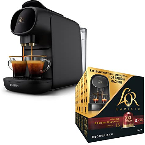 L'OR BARISTA Sublime Coffee Machine Black by Philips with L'OR Double Barista Selection XXL 5X10PC, Double Shot, Aluminium Coffee Capsules (Total 50 XXL Capsules) Intensity 13