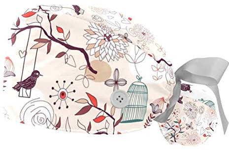 DragonBtu 2 Stück Arbeitskappe mit Knopf und Schweißband Raffhalter Hüte für Damen und Herren, Flamingo-Geometrie, Farbe3, One size