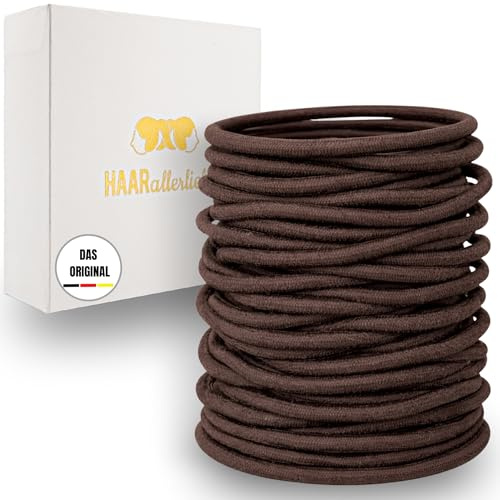 Haarallerliebst Haargummi Damen Braun für braunes Haar (30 Stück | 1,5mm dünn) - Dünne Haargummis nahtlos für Zopf & Dutt - Haargummis Damen | Zopfgummi | Hair Ties