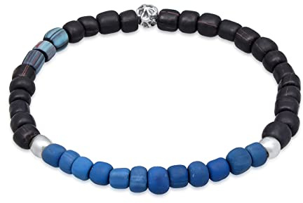 Kuzzoi Buddha Herren Armband aus blauen Achat Perlen und 925 Silber Beads | Chakra Yogaarmband Energiearmband Steinarmband Länge 19-23 cm elastisch