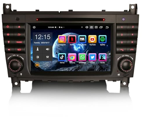 Erisin 8-Core 4GB+64GB Android 14 Radio Coche CD DVD para Mercedes Benz Clase C W203 Clase CLC Clase G W463 Soporte GPS Navegador CarPlay Android Auto Bluetooth 5.0 Dab+ WiFi 4G DSP USB RDS Canbus