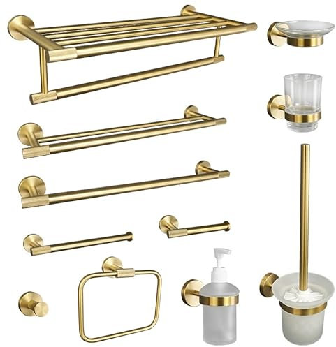 Toilettenpapierhalter Gold gebürstetes Badezimmer-Zubehör-Hardware-Set, Handtuchhalter, Papierhalter, Kleiderhaken, Seifenschale, Handtuchhalter, Regal, Toilettenbürste (Color : Toilet Brush Holder)
