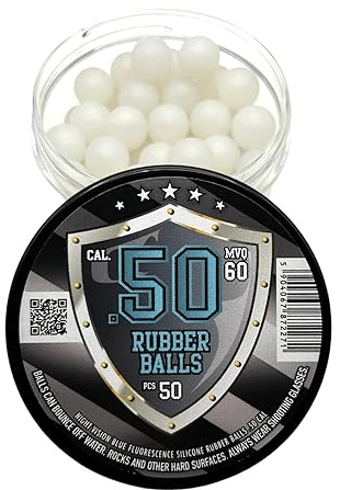 Rubber Balls 50 x in 50 caliber - Glowing Blue Night Vision Fluorescent Silicon Paintballs in .50 cal. for Training Self and Home Defense