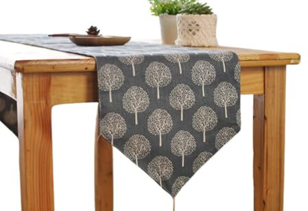 CosyAurora Linen Table Runner Mulberry Trees Navy Blue, Seasonal Kitchen Dining Table Decoration for Home Party Decor (Navy Grey, 30 x 140 cm)