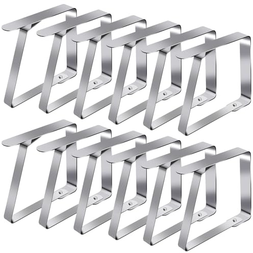 Motroce Tischdeckenklammern aus Edelstahl - 12er-Set Tischdeckenklammern für Tische im Innen- und Außenbereich | Sichere Halterungen für Picknicks, Partys, Hochzeiten, Abendessen | 8 x 7 cm (Silber)