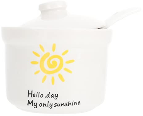 ABOOFAN estofado olla de pájaro tazón de sopa con tapa huevo cebolla manteca olla de cerámica contenedor de almacenamiento Impermeable taza de postre tazón de comida estufa tazón de fideos