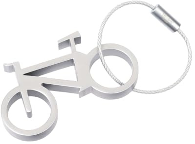TROIKA Flaschenöffner mit Schlüsselring, Fahrrad– DRAHTESEL – Aluminium – silberfarben Original