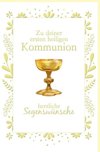 Skorpion Erstkommunion Karte: Elegante Glückwünsche in Gold, Weiß & Grün mit Blumenmotiv für die Sakramentfeier - mit Umschlag