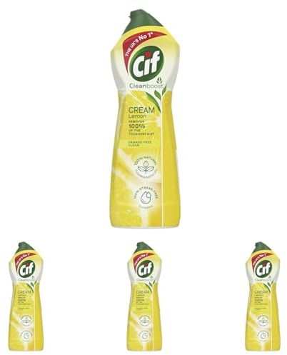 Cif Lemon Cream Cleaner multipurpose surface cleaner with 100% natural cleaning particles removes 100% of the toughest dirt 750 ml (Pack of 4)