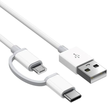 Orco 2-in-1 USB C & Micro USB Cable [1m/3.3ft], 3A Fast Charging Cord with TPE Eco-Friendly Material, High-Speed Data Sync Adapter Compatible with iPhone 15, Samsung Galaxy, Huawei, Android (White)
