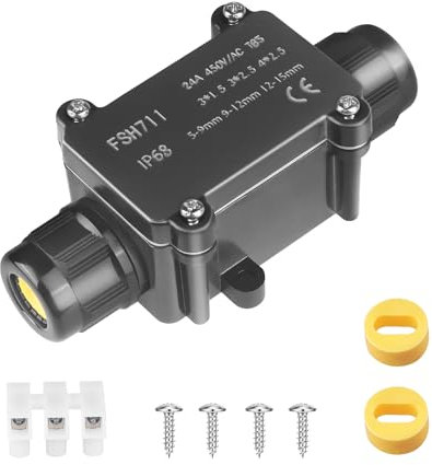 Elezenioc IP68 Waterproof Junction Box for Flat Electric Wire, Outdoor Cable Connectors with 2pc M20 Gland, Electrical Junction Box for 1.5mm & 2.5mm Flat Cable(Wire size： Length 8-13mm, Width 3-7mm)