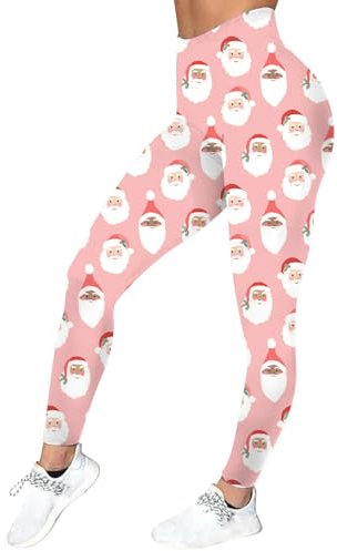Thermo-Leggings für Damen, Weihnachten, weich gefüttert, für Damen, personalisierbar, modisch, Halloween-Druck, langärmelig, Rundhalsausschnitt, Weihnachtshose, Hose für Damen, rose, XXL