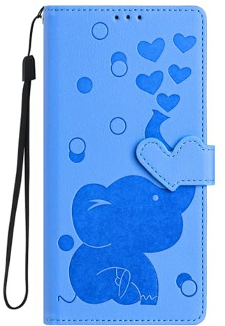 Wuhaizher for iPhone 17e / iPhone 16e Case Elephant Love Heart Shockproof Leather Flip Wallet Phone Case for Kids Girls with Card Holder Stand Magnetic Protect Cover for iPhone 17e / 16e, Blue