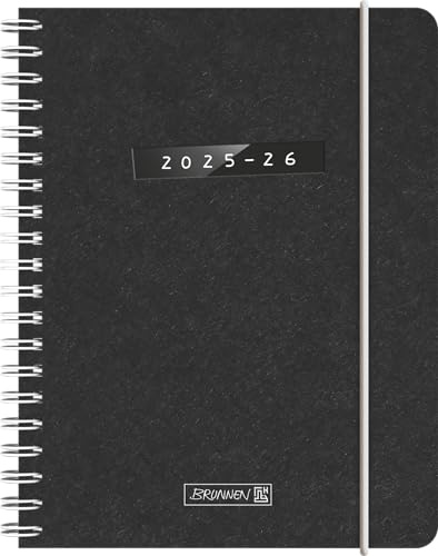BRUNNEN Schülerkalender (2025/2026) Monochrome, 2 Seiten = 1 Woche, A6, 208 Seiten, Naturkarton-Umschlag, schwarz