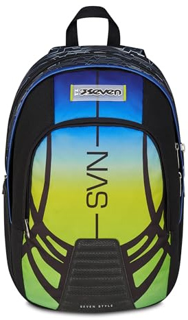 Seven Zaino Scuola Dual Nuanced, Blu Giallo, Doppio Scomparto Da 31 Litri Di Capacità, Con Tasca Per PC, Tasca Per Borraccia e Tasca Con Organizer, Scuole Medie e Superiori, Per Ragazzo