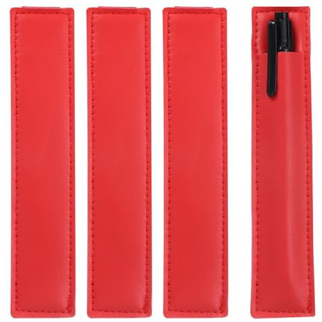 sourcing map 4 Pcs PU Leather Pen Holder Pencil Sleeve Elastic Strap Band Designed(Red)