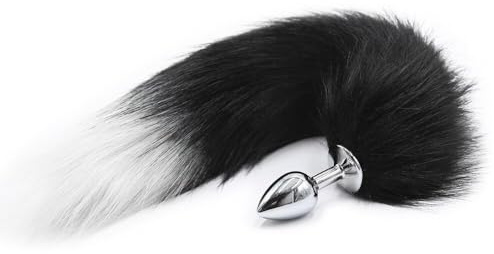 BONDAGERIE® Black Fox - Coda pelosa con plug anale in alluminio, foxtail donna uomo butt buttplug coppie tail gatto Dimensione: S