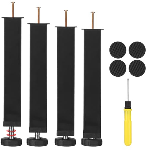 4Pcs Pied de Lit 20 cm à Visser, Pied Sommier à Lattes Meubles en Métal avec Patins en Caoutchouc Antidérapants et Tournevis, Noir Support Pied Sommier D’armoire pour Table, Chaise, Armoires, Canapé