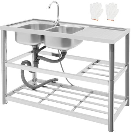 Spüle mit Unterschrank 120x45x80cm Edelstahl Waschtisch Outdoor 100kg Tragfähigkeit Spültisch Freistehende Spüle Samping Spüle mit Wasserhahn 360° Camping Waschbecken Spülbecken Edelstahl 201