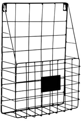 FJIXUO Wandordner Post-Organizer, Drahtkorb, Wandmontage, Zeitschriftensammler, hängendes Dokumenten-Foyer-Aufbewahrungsregal(Black)