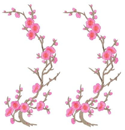 letsinstyle 2 Pezzo Toppa Termoadesiva con Fiore di Prugna Vintage Rosa, Toppe da Cucire con Fiori Ricamati, Applique Floreali Ricamate per La Riparazione e La Decorazione di Abiti da Sposa Fai da Te