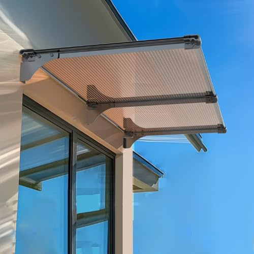 Geovne Auvent de Porte et Fenêtres,Marquise Solaire Abri,Auvent Marquise en Polycarbonate Marron,d'Entrée Résistante Toit Abri Contre la Pluie et UV,pour Jardin Extérieur (40x480cm/16 x189)
