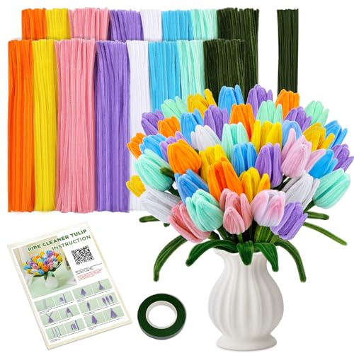 550 Pcs Pipe Cleaners for Craft Flowers Kit, 8 Colors Pipe Cleaners Craft Supplies for Flower Making, Chenille Pipe Cleaner Craft Kit for Arts Projects Festival Diy Home Decoration