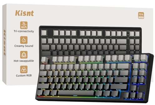 Kisnt KN85 Kabellose mechanische Tastatur, 75 % Layout mit seitlich bedruckten PBT-Tastenkappen, Bluetooth/2,4 GHz/USB-C, benutzerdefinierte RGB-Hintergrundbeleuchtung, Hot-Swap-fähiger linearer
