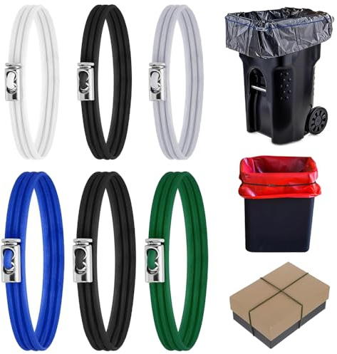 TRKETK 6 Stück Universal Gummiband für Mülleimer, Küchen-Müllbeutelbänder für 13 Bis 30 Gallonen Mülltonnen Elastische Bänder Buntes Gummiband zum Halten von Müll für Die Küchenbadezimmerbüroschule