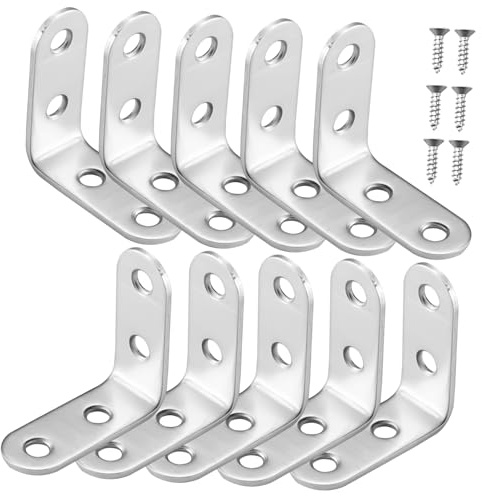 TOPBATHY Stainless Steel Angle Brackets with Screws for Furniture Corner Connector Rust-Resistant Corner Brackets for Raised Bed Table Legs Shelves Repair and Fixing