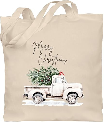 Shirtracer - Baumwolltasche - - Taschen - Motiv Merry Christmas Truck Geschenke Weihnachtsmotiv Geschenk Weihnachten I Winter Geschenk Weihnachtszeit I Wintermotiv I Xmas