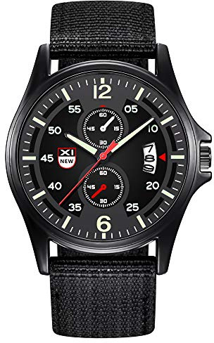 Datumkvartsur herr analog handled nylon kvarts herrklocka klocka herr bevakad, Svart, En storlek