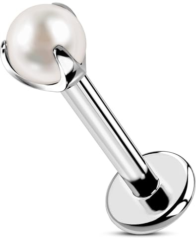 OUFER Body Piercing Internally Labret Piercing Jewellery 16G Helix Earring Pearl Lip Stud 8mm Tragus Conch Earrings Titanium Lip Piercing Jewellery for Women Men