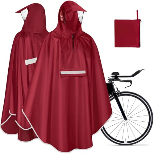 NEWIROVE Regenponcho Fahrrad, Wasserdicht Regencape Herren Damen Regenponcho Fahrrad Regenbekleidung Mit Reflektoren Und Sichtfenster Leichte Fahrradponcho Für Nachtfahrten & Outdoor, Rot