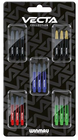 WINMAU – Vecta Dart Stems Collection – dartaxlar 5 uppsättningar per förpackning (38 cm totalt) – medelstora dartaxlar – professionella darttillbehör – innehåller svart, blå, röd, grön och svart och