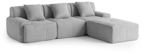 MILYsofa Divano modulare angolare 3 posti con penisola, tessuto chenille, fodere dei cuscini removibili (Grigio Minerale, 3 posti con penisola)