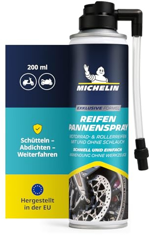 MICHELIN Reifenpannenspray 200 ml für Motorrad & Roller, ohne Werkzeug | Soforthilfe bei Reifenpannen für Motorrad & Roller, Reifen abdichten & befüllen ohne Werkzeug, kompakt & schnell