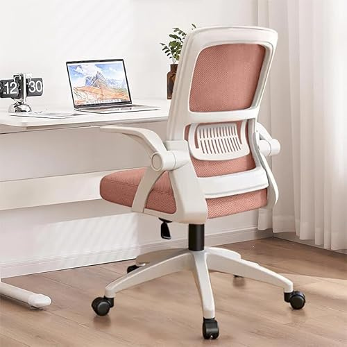 XUEGW Bürostuhl,Ergonomischer Drehstuhl mit Atmungsaktiver Mesh-Rückenlehne,360°DrehstuhlHochk,lappbaren Armlehnen und Lendenwirbelstütze für Computer - Homeoffice,Gaming & Studium(Rosa)