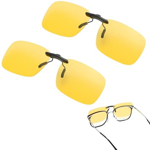 AIWXEEU 2 Pezz Clip Occhiali Guida Polarizatti, Lenti Gialli Anti-Abbagliamento, Occhiali da Sole Clip On Polarizzati, Migliorano la Visibilità Notturna