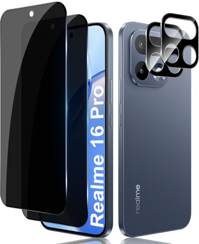 Lutree per Realme 16 Pro Privacy Vetro Temperato, 2+2 Pezzi Pellicola Protettiva + Pellicola Fotocamera Lenti (Nero), Durezza 9H Anti-Graffio Anti-Spy Senza Bolle Protezione Schermo