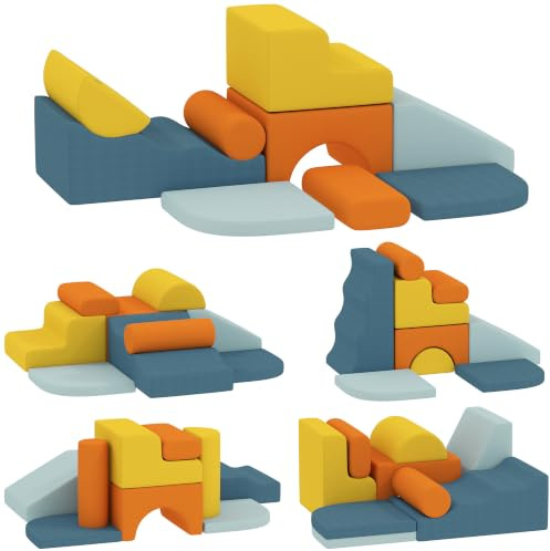 AIYAPLAY Parcours Motricité Bébé 9PCS Module Mousse Velours Multicolore | Housse Amovible Revêtement Velours, Blocs Mousse Construction, Jouets Éducatifs Enfants d'Âge Préscolaire