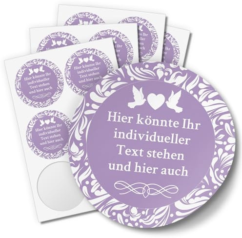 24 PERSONALISIERTE runde Etiketten zur Hochzeit mit Motiv: Lila - Ihre Aufkleber online selbst gestaltet, ganz individuell